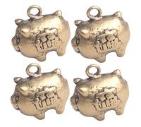 YOSADIER 4pcs Brass Pig Keychain Charms Vintage Hanging Pendant Keyring Decoration for DIY Crafts Chic Ornament for Bags and Keys for Friends and Family