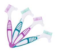 YOSADIER 4pcs Denture Brush Double-Sided Soft Bristles Ergonomic Large Handle for Gentle Denture Cleaning and Care Multi-Layered Toothbrushes for False Teeth Maintenance