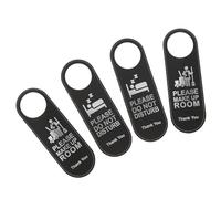 YOSADIER 4pcs Double-sided Door Tags Pu Leather Hanging Signs with Word Printing Easy to Use Black Compact Design for Hotel Rooms