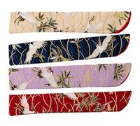 YOSADIER 4Pcs Japanese Style Crane Folding Hand Fan Storage Bags Set Silk Fabric Handheld Fan Pouches in Dark Blue Beige Purple and Burgundy for Travel and
