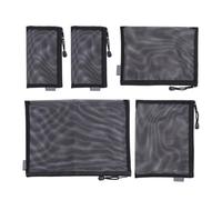 YOSADIER 5pcs Black Mesh File Bag Set with Zipper, and Sturdy Stationery Pouches for School and Office, Includes A4, A5, and A6 Sizes, Reusable and Unlikely to Deform