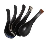 YOSADIER 5pcs Ceramic Soup Spoon Set Japanese Ramen Dumpling Spoons Asian Noodle Soup for Chinese Food Serving - Porcelain for Rice Dessert and Broth