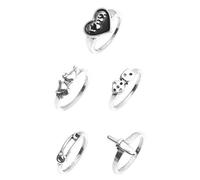 YOSADIER 5pcs Retro Alloy Finger Ring Set for Women, Elegant Classic Metal Rings with Heart and Dice Design, Delicate Fashion Jewelry Suitable for Party and Bar Wear