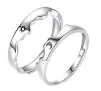 YOSADIER Couples Ring Jewelry Moon Sun Open Adjustable Copper 1 Pair for Long Distance Relationships Anniversary Silver