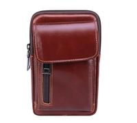 YOSADIER Men's Genuine Leather Waist Bag Phone Pouch Simple Style Brown Lightweight Buckle for Working Shopping