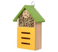 YOSADIER Wooden Painted Bee House Outdoor Garden Cabin Decorative Insect Nest Box Green Single Pack for Bees and Pollinators
