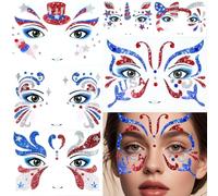 Yosca Independence Day Temporary Tattoos Red White Blue Patriotic Glitter Star Face Stickers 4th Memorial Day Stickers 6 Pack