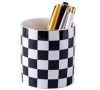 YOSCO Ceramic Aesthetic Pen Holder For Desk Cute Stand Gold Line Pencil Cup Pot Desk Organizer Office Supplies - Stylish Office Decor Makeup Brush Holder for Girls,Women (Black-white)