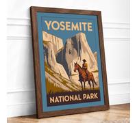 Yosemite Adventure Vintage Framed Wall Art Print A1 (84.1×59.4cm) Walnut, Wall Decor for Living Room, Bedroom, Office & Home, Ready to Hang, Art Gift