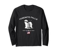 Yosemite Falls California American Flag USA Waterfall Travel Long Sleeve T-Shirt