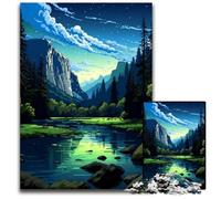 Yosemite Lake Pixel Art 1000 Piece Jigsaw Puzzle Wooden Jigsaw Puzzles for Adults DIY Home Decor Gift Brain Teaser Game 1000 PCS(38x26cm)