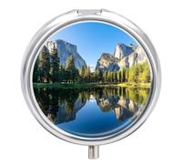 Yosemite National Park Mini Pill Organizers Cute Round Pills Box Portable 3 Compartment Medicine Case Box for Travel