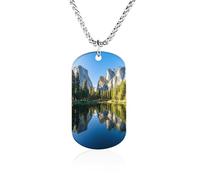 Yosemite National Park Personalized Memorial Necklace Rectangle Charms Pendant Gift Tag for Friend Family 23.6in（60cm）