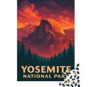 Yosemite National Park Poster - Half Dome Sunset Mountain Landscape Wall Art 1000-Piece Puzzle for Adults, 38x26cm/1000pcs, A Quiet Challenge for Solo Leisure Time; Low-dust White Cardboard Pieces