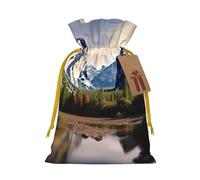 yosemite national park Printed Christmas Drawstring Bags Reusable Xmas Bag for Party Xmas Gift Wrapping, Yellow Ribbon, M