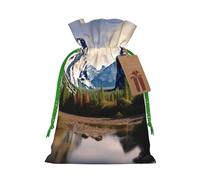 yosemite national park Printed Christmas Drawstring Bags Reusable Xmas Bag for Party Xmas Gift Wrapping, Green Ribbon, M