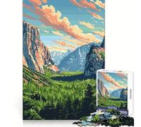Yosemite Nature Pop Art Jigsaw for Teenagers 1000 Pieces Brain Exercise Peaceful Recreation Precision Cut Great Gift (38x52cm)