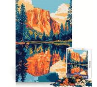 Yosemite Sunset Reflections Illustration Jigsaw Puzzle for Teenagers 1000 Pieces Smart Training Mindful Leisure Flawless Cut Thoughtful Gift (38x52cm)