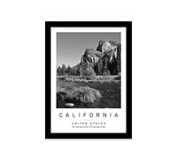 Yosemite Travel Print California Wall art Black and white Poster A4 Print in Black frame 24.5 X 33cm (9.6x13inch)