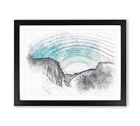 Yosemite Valley At Dusk Sketch Modern Art Framed Print | A3 Black Framed Wall Art | Ready to Hang | Modern Landscape Picture | Living Room Bedroom Lounge Office