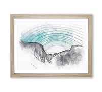 Yosemite Valley At Dusk Sketch Modern Art Framed Print | A4 Oak Framed Wall Art | Ready to Hang | Modern Landscape Picture | Living Room Bedroom Lounge Office