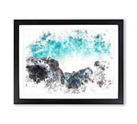 Yosemite Valley At Dusk Watercolour Modern Framed Print | A3 Black Framed Wall Art | Ready to Hang | Modern Landscape Picture | Living Room Bedroom Lounge Office