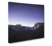 Yosemite Valley at Night in California in Abstract Modern Canvas Wall Art Print Ready to Hang, Framed Picture for Living Room Bedroom Home Office Décor, 14x14 Inch (35x35 cm)
