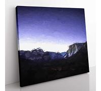 Yosemite Valley at Night in California in Abstract Modern Canvas Wall Art Print Ready to Hang, Framed Picture for Living Room Bedroom Home Office Décor, 50x50 cm (20x20 Inch)