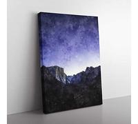 Yosemite Valley At Night In California Painting Modern Canvas Wall Art Print Ready to Hang, Framed Picture for Living Room Bedroom Home Office Décor, 76x50 cm (30x20 Inch)