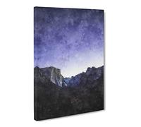Yosemite Valley At Night In California Painting Modern Canvas Wall Art Print Ready to Hang, Framed Picture for Living Room Bedroom Home Office Décor, 24x16 Inch (60x40 cm)