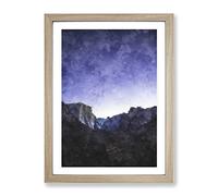 Yosemite Valley At Night In California Painting Modern Framed Wall Art Print, Ready to Hang Picture for Living Room Bedroom Home Office Décor, Oak A2 (64 x 46 cm)
