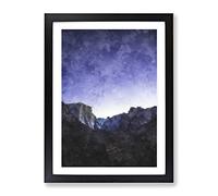 Yosemite Valley At Night In California Painting Modern Framed Wall Art Print, Ready to Hang Picture for Living Room Bedroom Home Office Décor, Black A3 (34 x 46 cm)