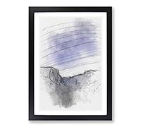 Yosemite Valley at Night in California Sketch Framed Print | A2 Black Framed Wall Art | Ready to Hang | Modern Landscape Picture | Living Room Bedroom Lounge Office