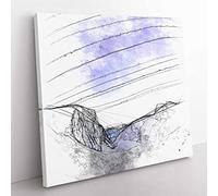 Yosemite Valley at Night in California Sketch Modern Canvas Wall Art Print Ready to Hang, Framed Picture for Living Room Bedroom Home Office Décor, 50x50 cm (20x20 Inch)