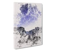Yosemite Valley at Night in California Watercolour Canvas Print | Gallery Wrapped 30mm Frame Wall Art | 30x20 inches | Ready to Hang | Modern Landscape Picture | Living Room Bedroom Lounge Office