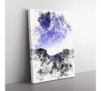 Yosemite Valley At Night In California Watercolour Modern Canvas Wall Art Print Ready to Hang, Framed Picture for Living Room Bedroom Home Office Décor, 76x50 cm (30x20 Inch)