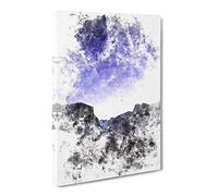 Yosemite Valley At Night In California Watercolour Modern Canvas Wall Art Print Ready to Hang, Framed Picture for Living Room Bedroom Home Office Décor, 30x20 Inch (76x50 cm)