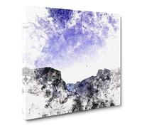 Yosemite Valley at Night in California Watercolour Modern Canvas Wall Art Print Ready to Hang, Framed Picture for Living Room Bedroom Home Office Décor, 14x14 Inch (35x35 cm)