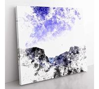 Yosemite Valley at Night in California Watercolour Modern Canvas Wall Art Print Ready to Hang, Framed Picture for Living Room Bedroom Home Office Décor, 50x50 cm (20x20 Inch)