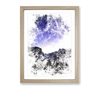 Yosemite Valley At Night In California Watercolour Modern Framed Print | A2 Oak Framed Wall Art | Ready to Hang | Modern Landscape Picture | Living Room Bedroom Lounge Office