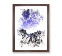 Yosemite Valley At Night In California Watercolour Modern Framed Print | A4 Walnut Framed Wall Art | Ready to Hang | Modern Landscape Picture | Living Room Bedroom Lounge Office