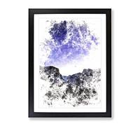 Yosemite Valley At Night In California Watercolour Modern Framed Wall Art Print, Ready to Hang Picture for Living Room Bedroom Home Office Décor, Black A2 (64 x 46 cm)