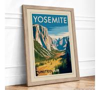 Yosemite Valley Majesty Vintage Framed Wall Art Print A1 (84.1×59.4cm) Oak, Wall Decor for Living Room, Bedroom, Office & Home, Ready to Hang, Art Gift