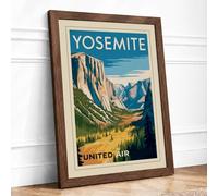 Yosemite Valley Majesty Vintage Framed Wall Art Print A2 Walnut