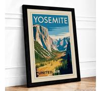 Yosemite Valley Majesty Vintage Framed Wall Art Print A4 Black | Ready to Hang, Premium Gi Paper, Fade-Resistant Inks, Securely Packaged, UK Made