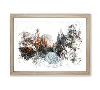 Yosemite Valley Sunrise Watercolour Modern Framed Print | A4 Oak Framed Wall Art | Ready to Hang | Modern Landscape Picture | Living Room Bedroom Lounge Office