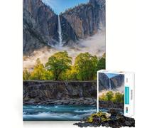 Yosemite Waterfall Landscape 1000 Piece Jigsaws for Adults Mind Train Fun Precision Cut Smooth Edges Absorbing Activity for Quiet Nights (50x75cm)