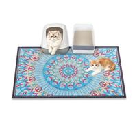 YOSEPATI Cat Litter Mat, 89 x 58cm litter box mat, Traps 100% Litter, Non-Slip kitty litter trapping mats, Large cute litter mat, Easy Clean for Scatter Control, Bohe cat food mat, Urine Waterproof