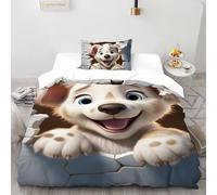 YOSERHFOG Cute Dog Duvet Cover 3D Cartoon Printed Bedding Quilt Cover, Microfiber Quilt Cover with Zipper & Pillow for Teens & Adults Single(135x200cm)