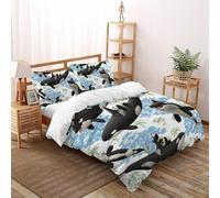 YOSERHFOG Killer Whale Duvet Covers 3D Marine Animal Printed Bedding Set, Microfiber Quilt Cover with Zipper & Pillow for Teens & Adults King(220x240cm)